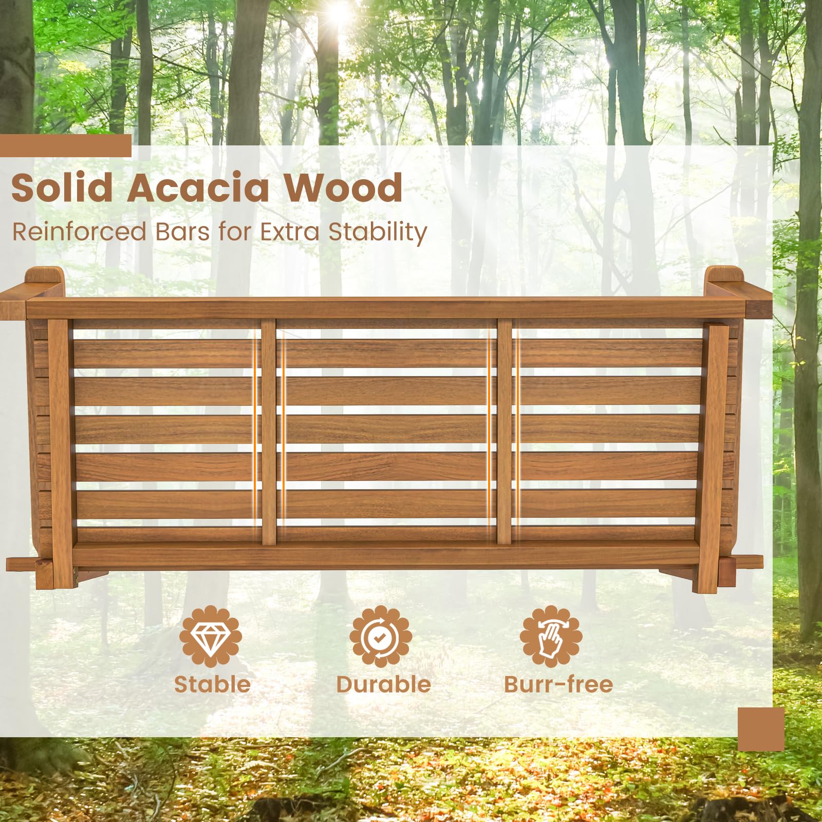 GIANTEX Hängebank Schaukel 2-Sitzer, Schaukelbank Outdoor, Hollywoodschaukel aus Massiv Akazienholz, Veranda-Schaukel Gartenschaukel zum Aufhängen 130 x 63 x 57 cm, Hängeschaukel bis 360 kg belastbar