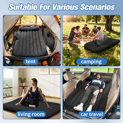 Miniatura 7 de Colchón inflable para asiento trasero de automóvil, colchón de aire portátil para campamento y viaje, colchón universal para SUV, incluye bomba para