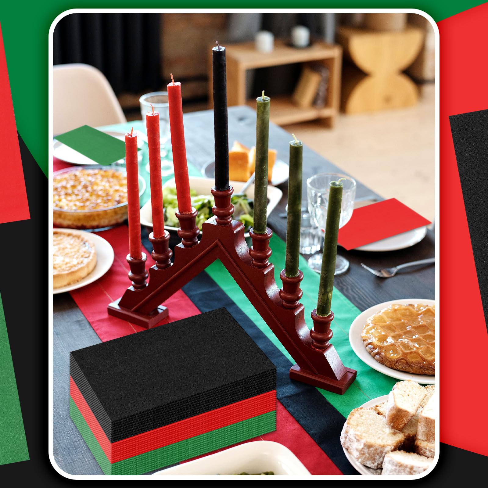 Qilery Lot de 120 serviettes en papier jetables pour salle de bain, dîner, cuisine, fête (rouge, noir, vert foncé)