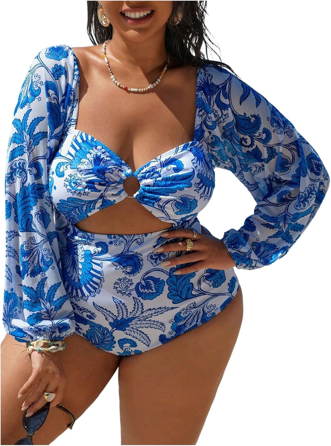 Floerns Women's Plus Size Boho One Piece Swimsuit Cut Out Monokini Vacation Bathing Suit