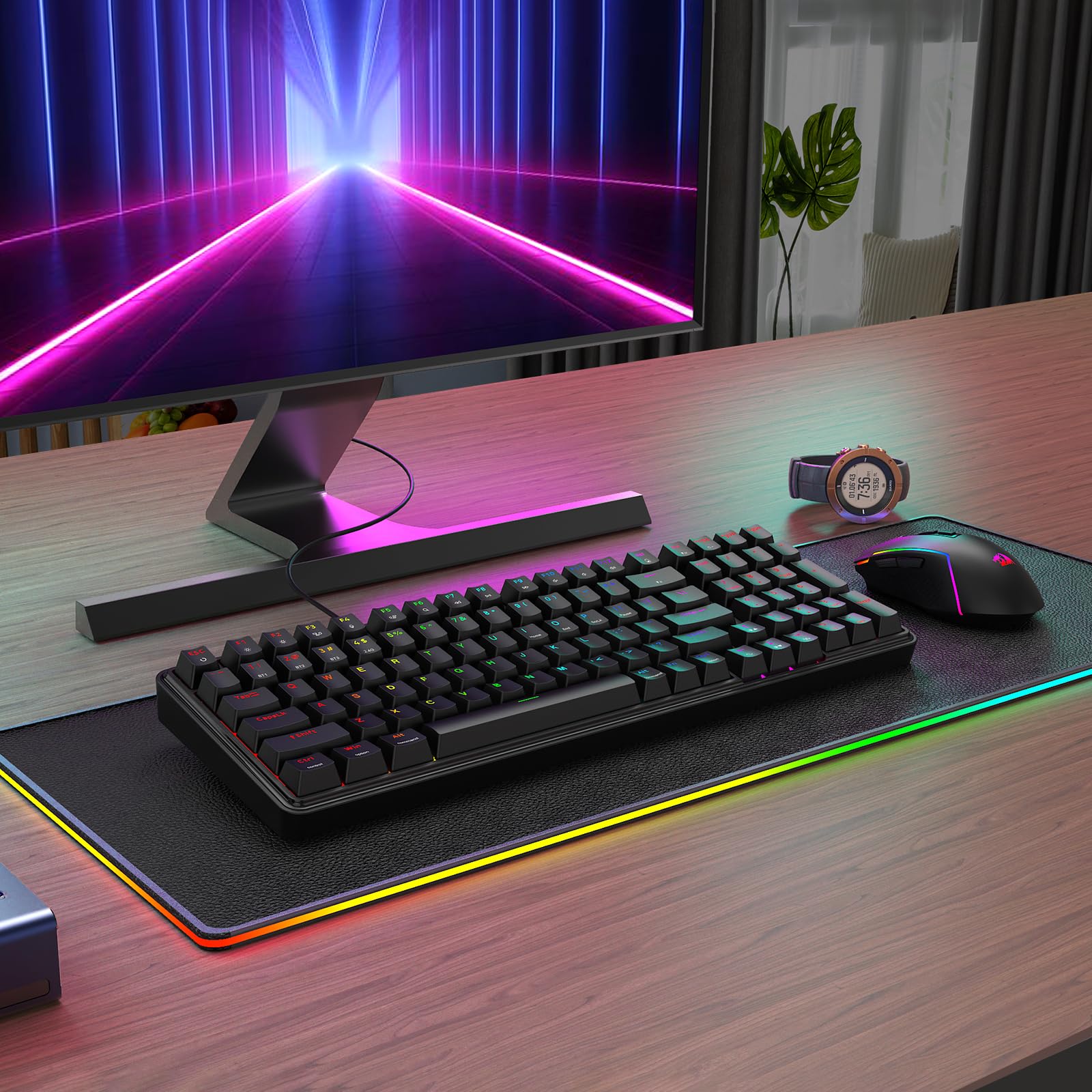 Redragon S162 Combinación de teclado y ratón inalámbrico para juegos de 3 modos, 99 teclas K744 RGB y 8000 DPI M693 para juegos
