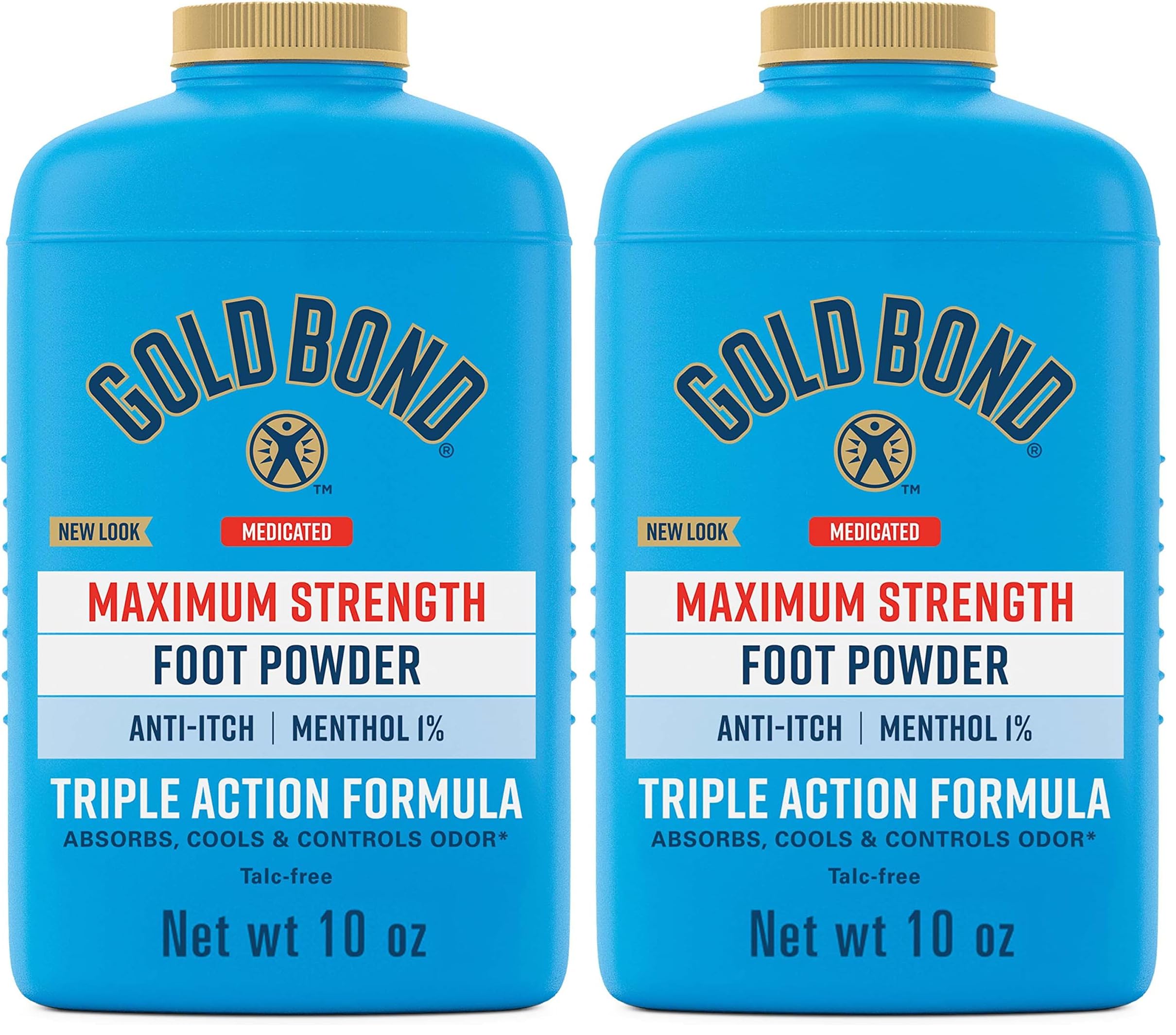 Medicated Talc-Free Foot Powder 10 oz., Maximum Strength Odor Control & Itch Relief (Pack of 2)