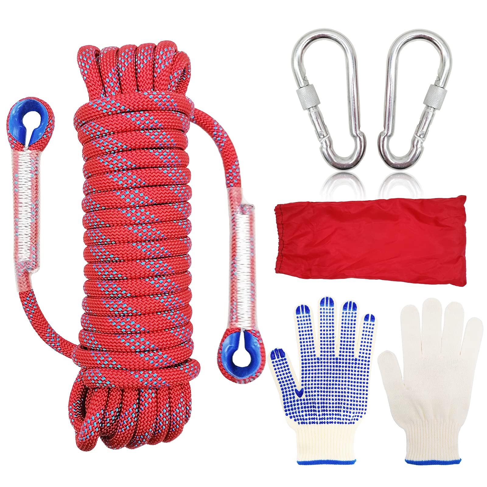 Corde D'Escalade Nylon 10mm - 20m Orange, Avec Mousquetons, Pour Alpinisme Et Sauvetage