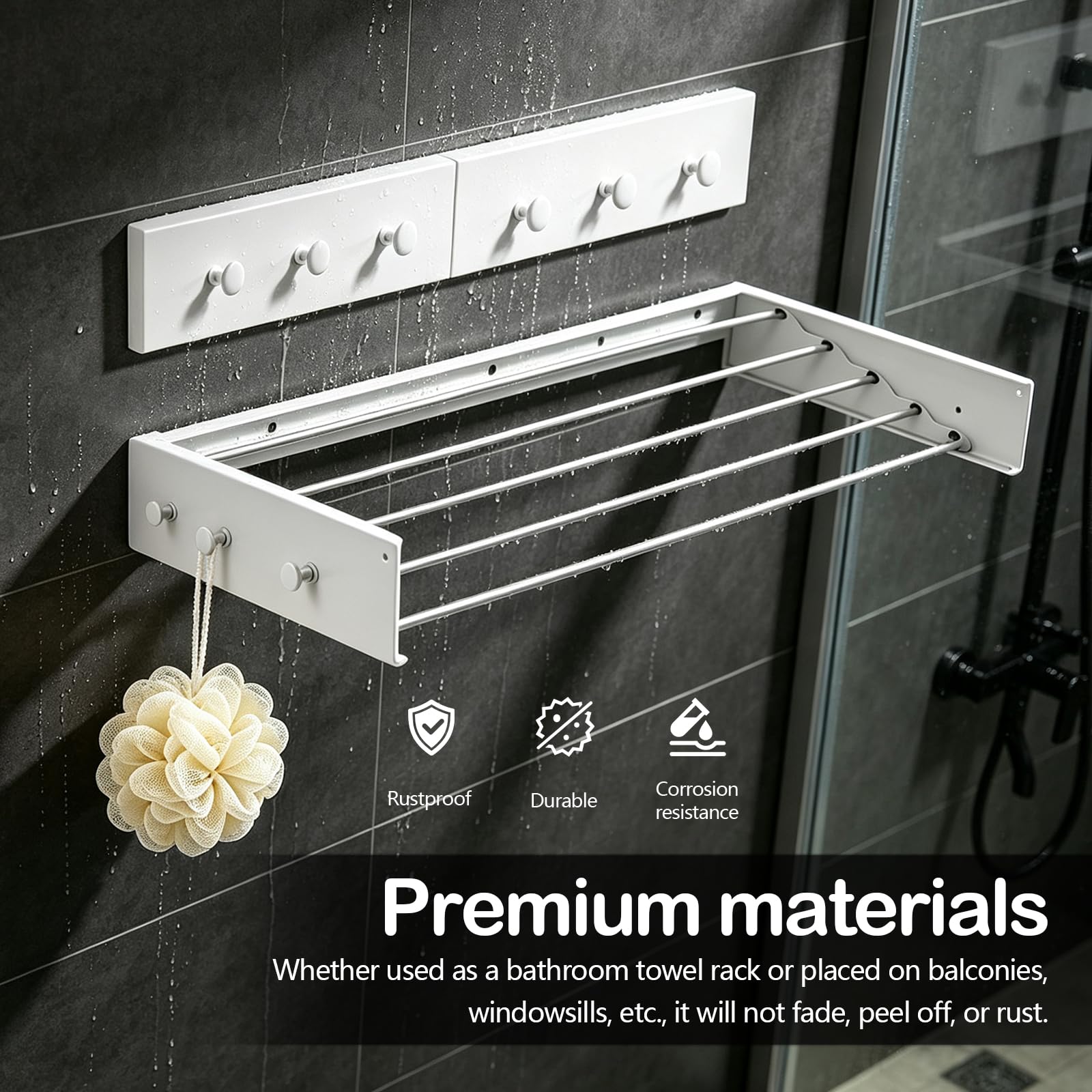 Stendibiancheria Estensibile Da Parete Da 80cm Con 6 Ganci Stendibiancheria In Alluminio Per Balcone Bagno O Termosifone Invisibile E Salvaspazio Supporta Fino A 30 Kg Bianco