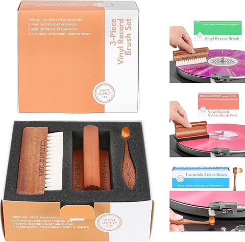 Vista 23 de Almohadilla de terciopelo para cepillos, kit de cuidado de vinilo de madera 100% natural, cepillo para discos de vinilo de pelo de cabra
