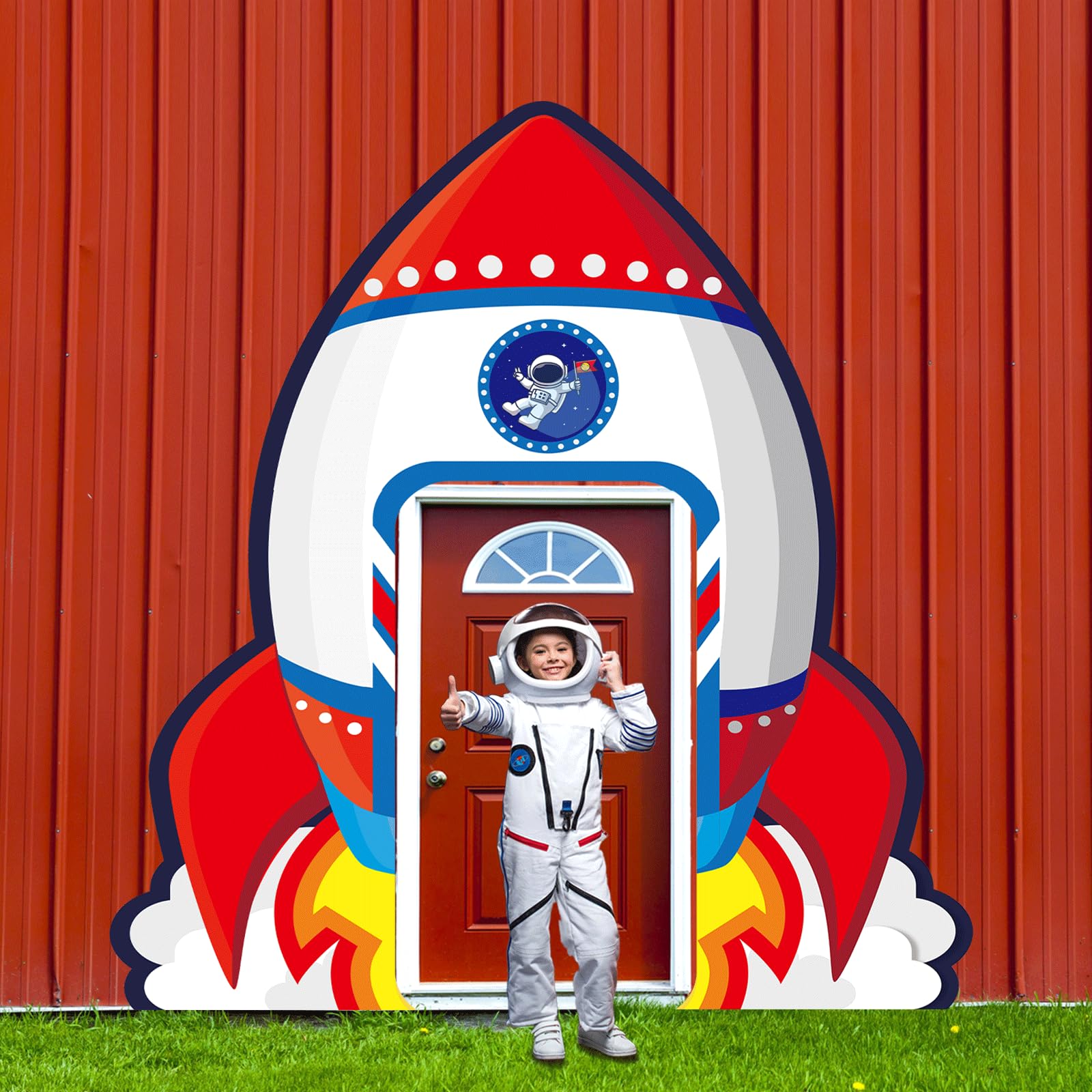 Pancartas de porche con diseño de barco de cohete, decoración de fiesta de cumpleaños, temática del sistema solar, cubierta de puerta de astronauta, telón de fondo para baby shower, noche estrellada,