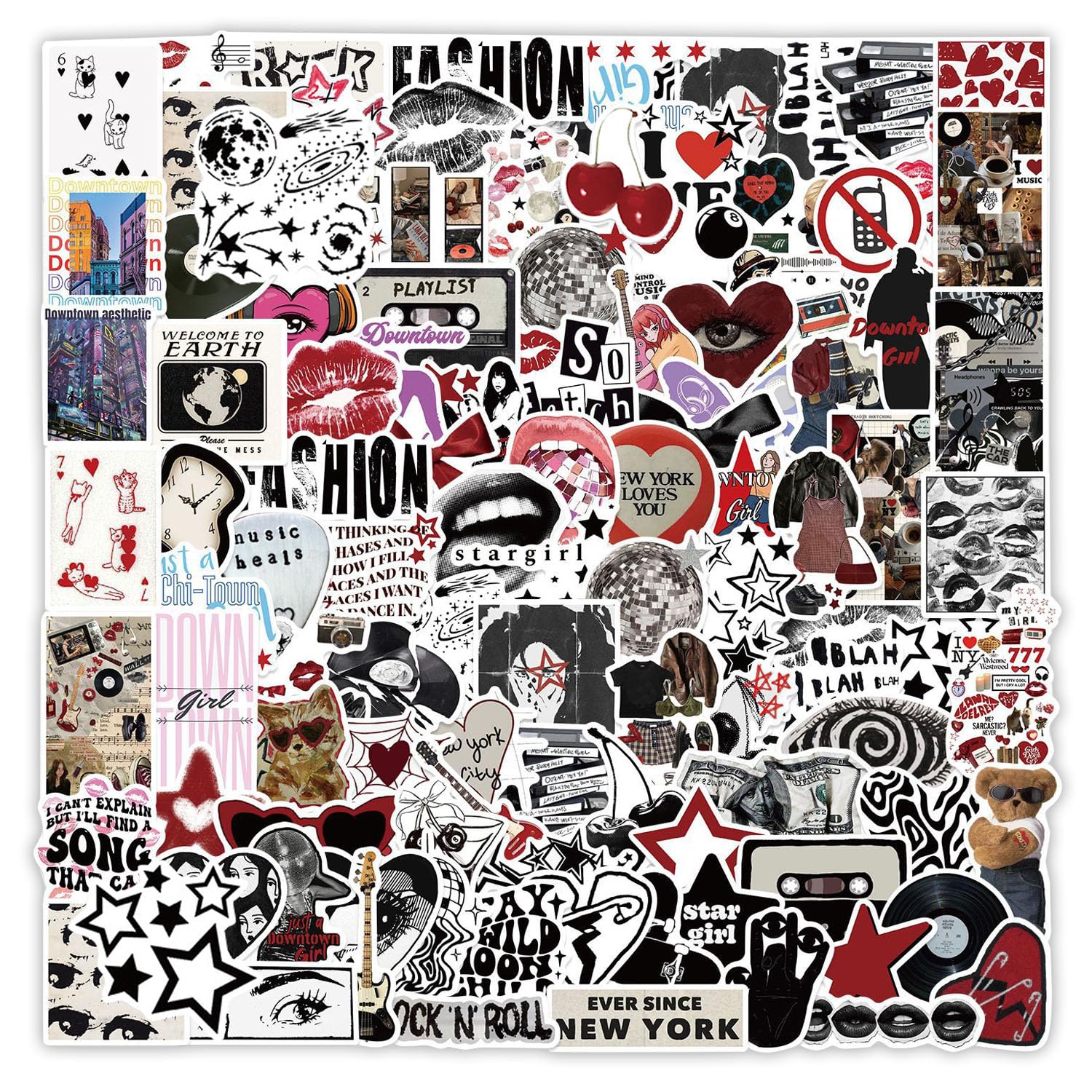 100pcs Y2K Retro Aesthetic Stickers, Cool Downtown Girls Y2K Decals Funny Cute Coquette Stickers Packs for Laptop Scrapbook Water Bottle Luggage Helmet Bumper