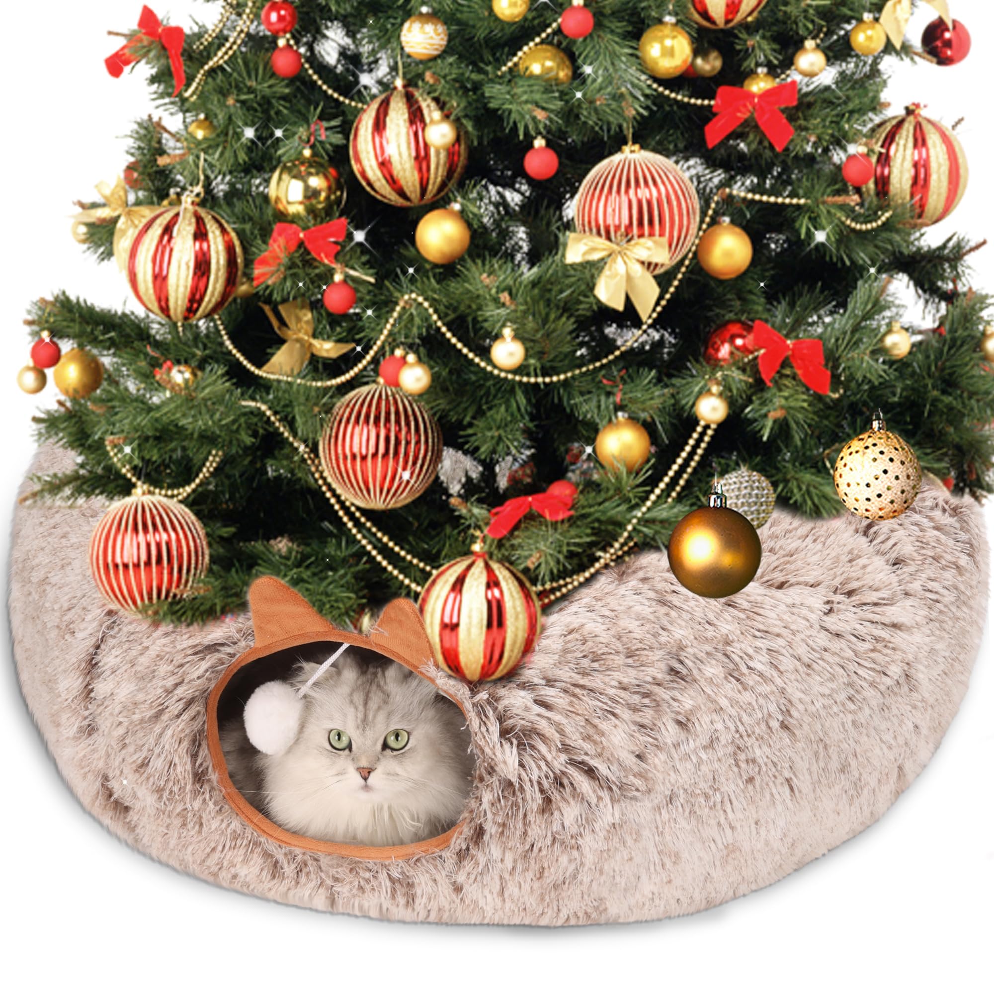 Cama tipo túnel para gatos de interior, suave felpa Peekaboo Cat Cueva Donut Túnel para gatitos, cachorros, conejos, hurones