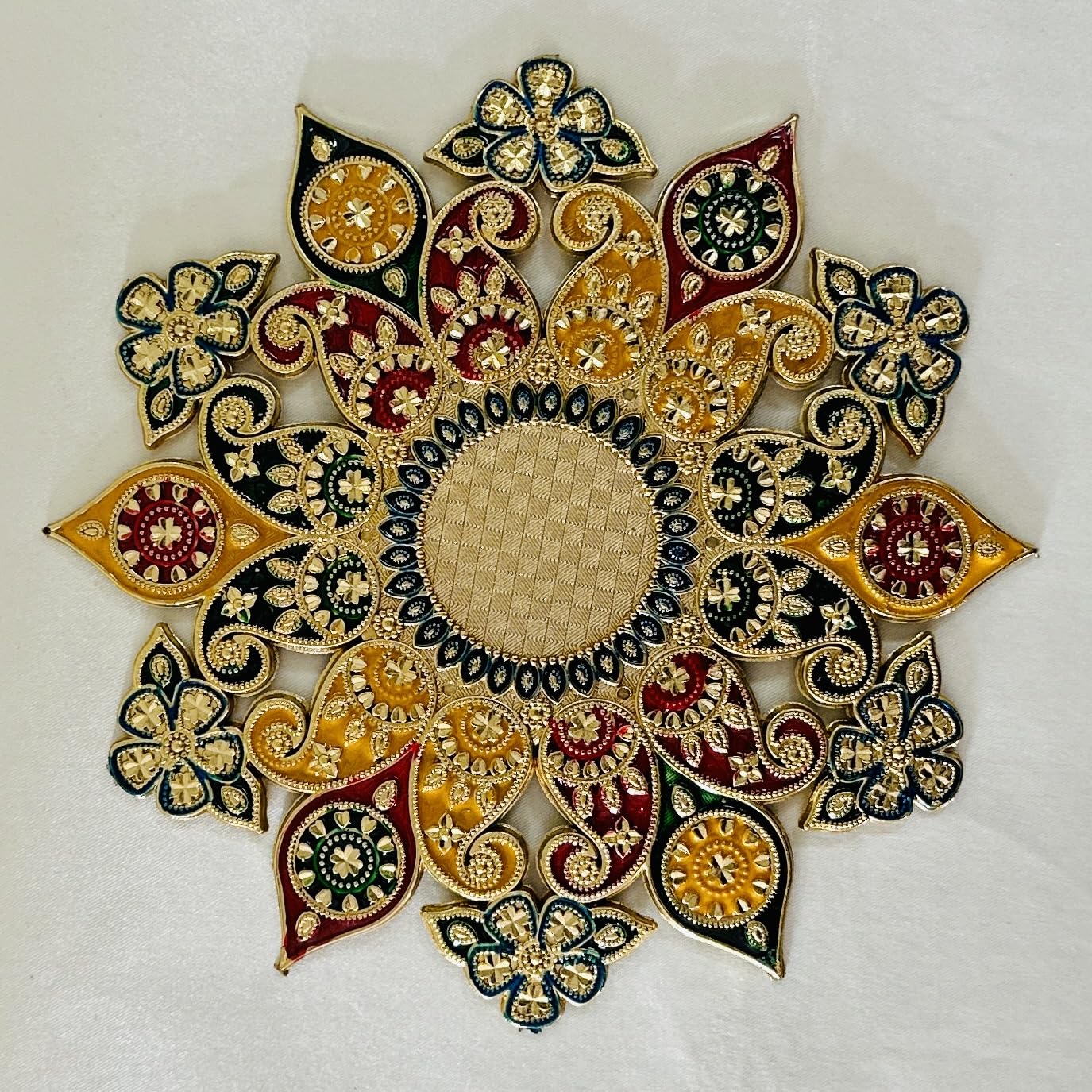 HALDI MEHENDI SHAADI Readymade Rangoli Mat for Diwali Decoration Meenakari. Golden Premium Reusable for Door Entrance Floor & Table Mandir Puja. No Need to sit on The Floor for Elderly (18 cm) (B0CM9JSNTZ) Amazon Price History, Amazon Price Tracker