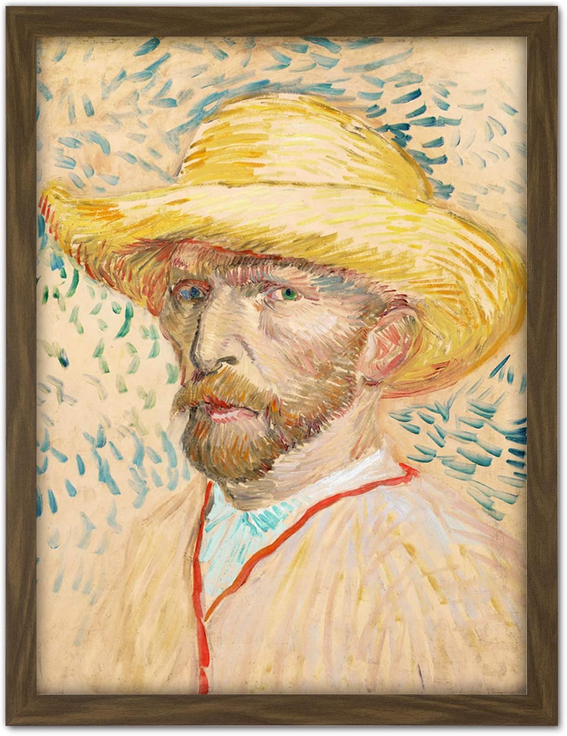 Vincent Van Gogh Self Portrait With Straw Hat Large Framed Art Print Poster Wall Decor 18x24