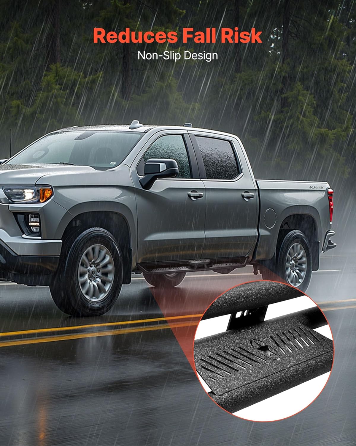 VEVOR Running Boards Compatible with 2019-2025 Chevy Silverado/GMC Sierra 1500 Crew Cab 2020-2025 Chevy Silverado/GMC Sierra 2500HD 3500HD Crew Cab,6 Inches Side Steps, Black Carbon Steel Nerf Bars