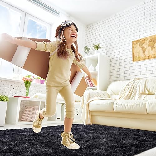 Miniatura 4 de Toneed Alfombra esponjosa para dormitorio, sala de estar, 5 x 8 pies, color morado uva, alfombra lanuda súper suave y moderna, alfombra de felpa