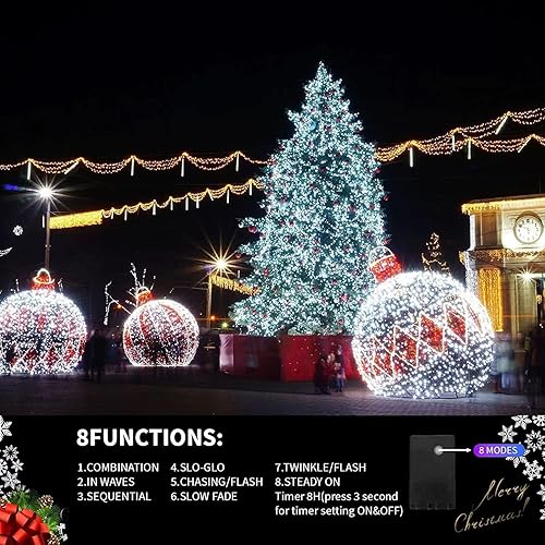 Miniatura 4 de LAMPHOME 1000 luces LED de Navidad enchufables, tira de luces de petardo de 81 pies para exteriores, impermeable, con controlador, 8 modos de luces
