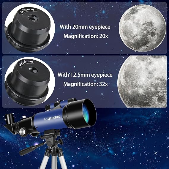 Telescope 70mm Aperture 400mm Astronomical Refracting Telescopes - Travel Telescope with Tripod, Phone Adapter(Ocean Blue)