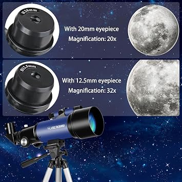 Telescope 70mm Aperture 400mm Astronomical Refracting Telescopes - Travel Telescope with Tripod, Phone Adapter(Ocean Blue)