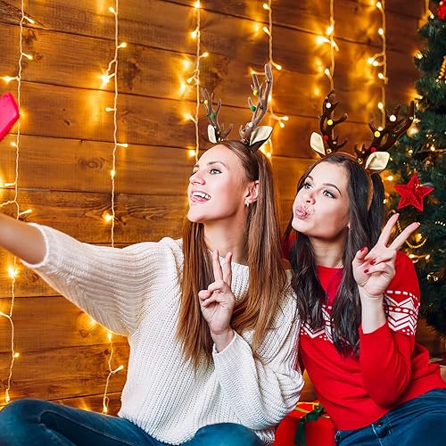 Miniatura 5 de Amosfun 2 diademas de Navidad con cuernos de reno de Navidad, diadema de cuernos de ciervo, diadema de orejas de reno de Navidad para accesorios de