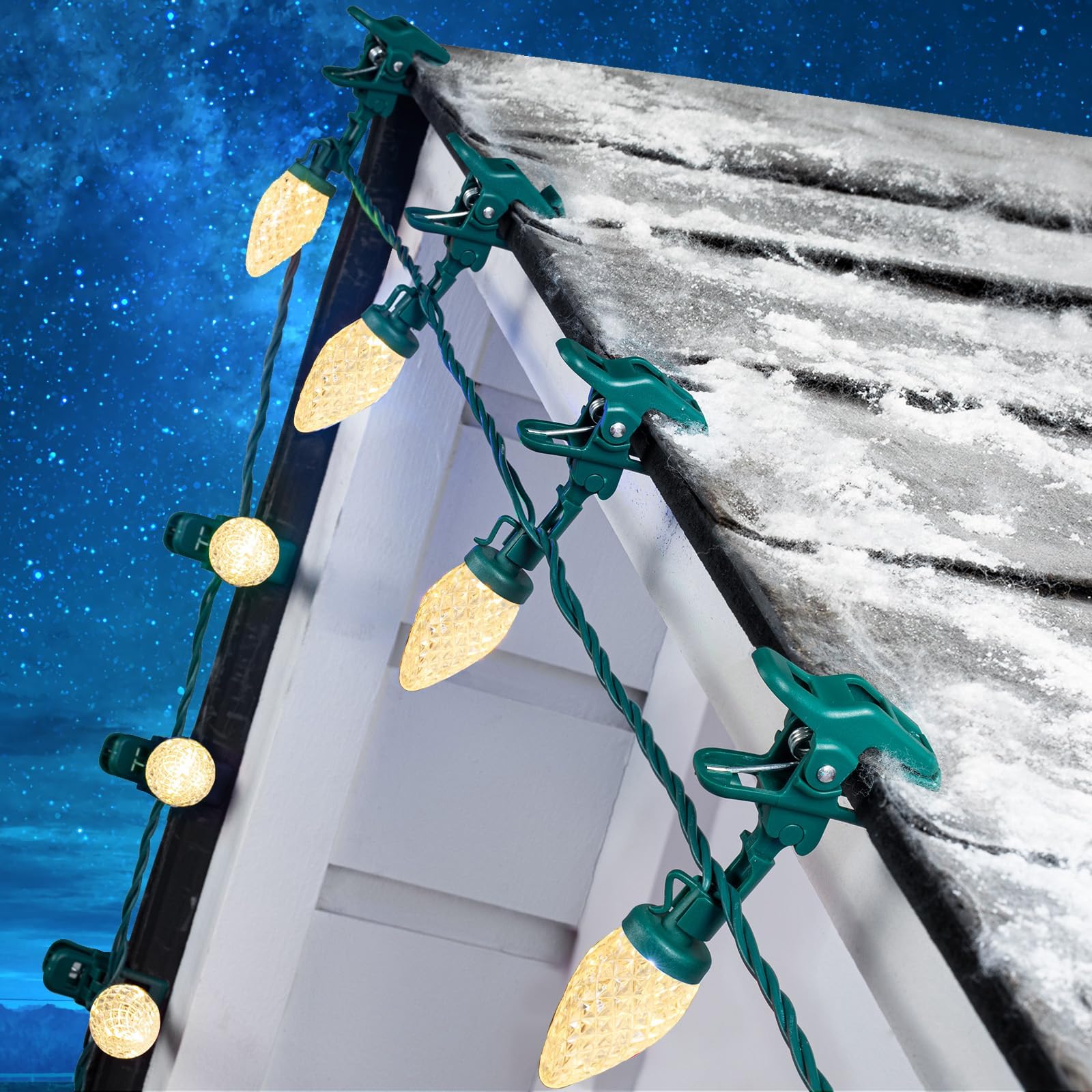 C9 LED-Weihnachtsbeleuchtung für den Außenbereich mit 100 Federklammern, 30,5 m, 100 LEDs, wasserdicht, Erdbeer-Lichterkette, kommerzielle Qualität, ausziehbar, perfekt für Dachlinie, Terrasse, Haus