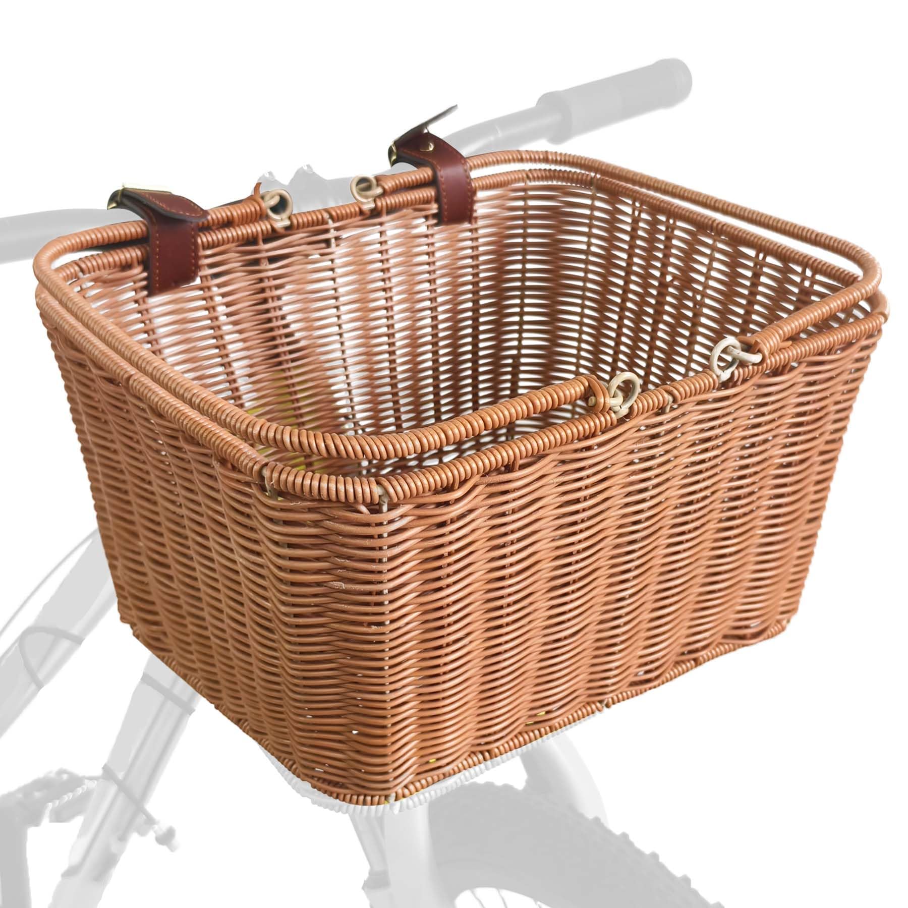 Bike Basket Front, Large Wicker Baskets for Bike, Hand-Woven Bicycle Basket with Iron Framework, Detachable Front Handlebar Bike Basket