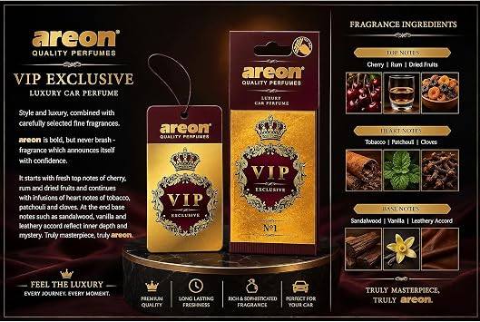 AREON VIP Hanging Car Air Freshener Pack of 3 - Premium Car Perfume with Natural Fragrances, Stylish Hanging Cards Long Lasting Auto Air Freshener for Car, Home, Office & Vehicle Interior - No 1