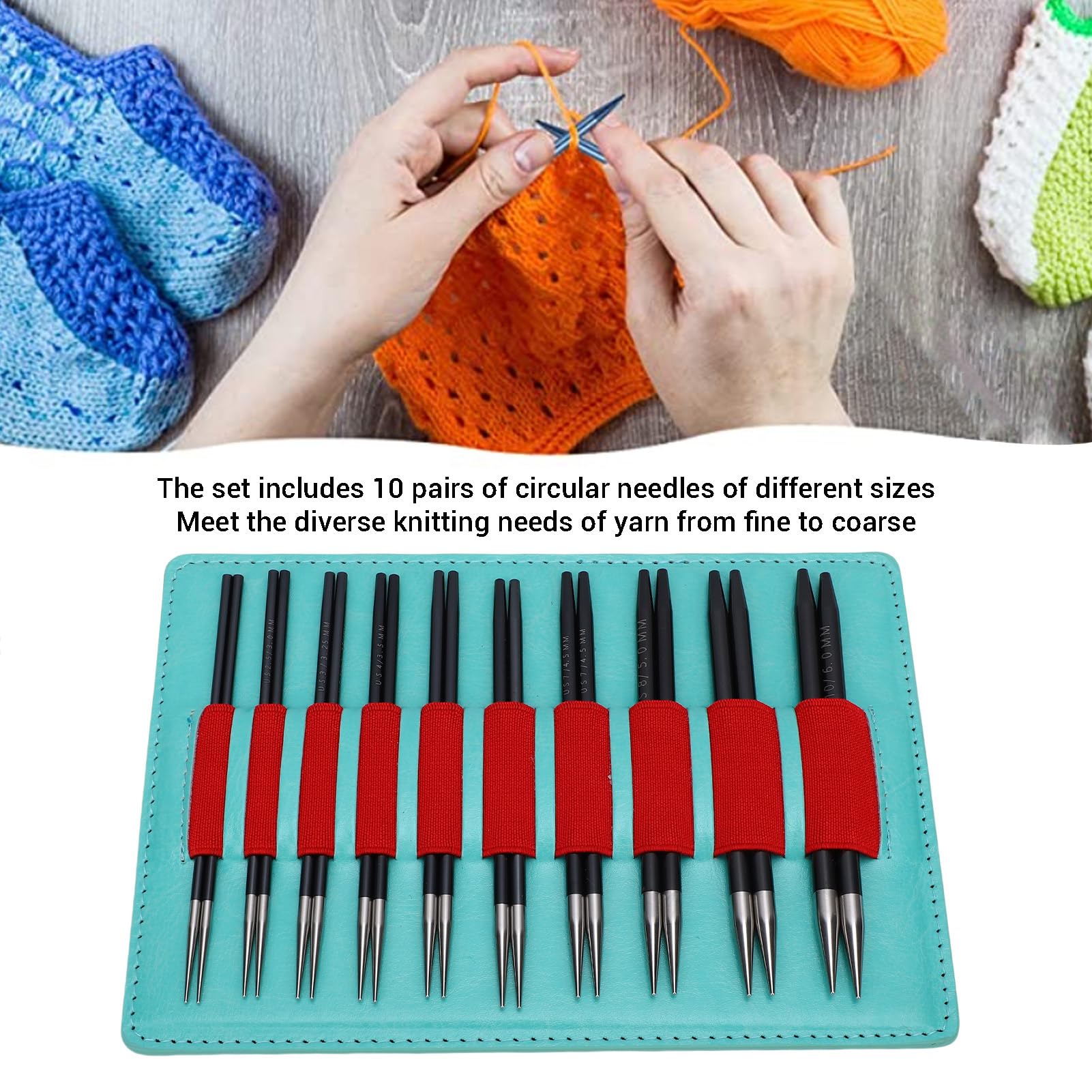 Plyisty Juego de Agujas de Tejer de Repuesto, Marcas de Tamaño Claras, Universales para Tejer en Casa, Aluminio/acero Inoxidable, 10 Pares