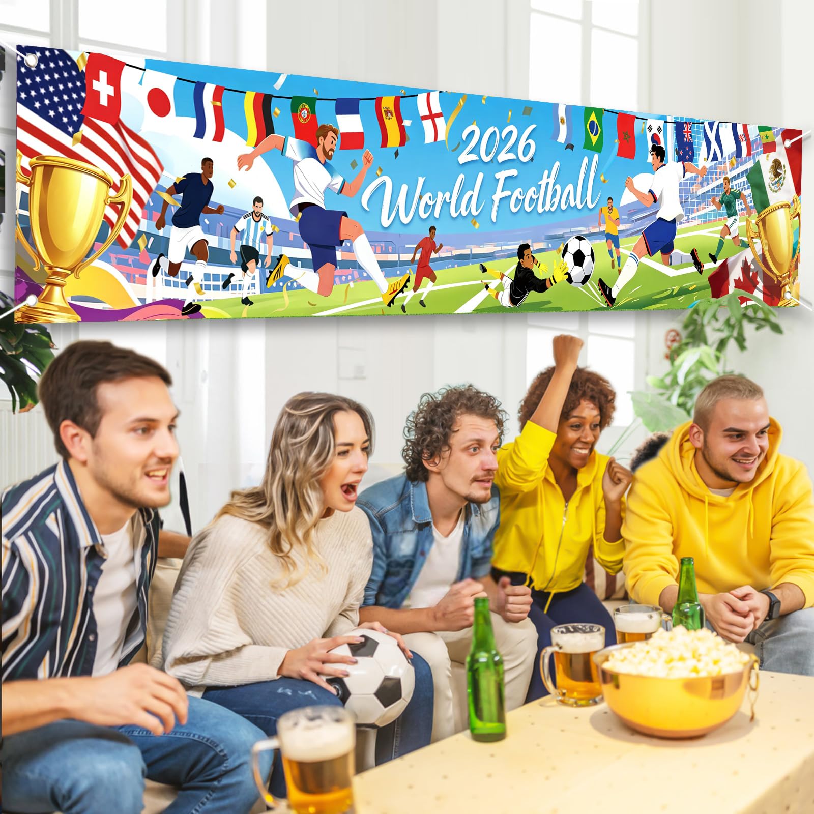 AhfuLife Toile de Fond pour Coupe du Monde de Football 2026, Bannière de Fond de Mondial 2026, Décorations de Fête de Coupe du Monde, 48 Équipes en Tissu pour Jardin, Maison, Intérieur et Extérieur - 5