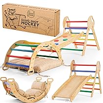 Goodevas Set 5-in-1 Montessori per arrampicata: triangolo da arrampicata per interni, arco da arrampicata con cuscino e scivolo per bambini, parco giochi al coperto 1-3 anni