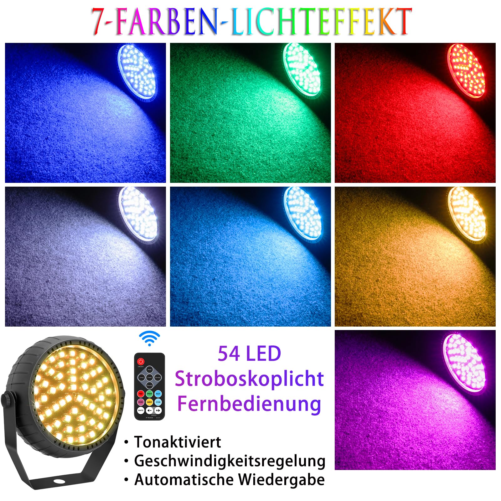 Telbum Stroboskop, Halloween Mini Stroboskop Blitzer für Parteien, Superhelle 54 RGB LED Strobe Lights mit Fernbedienung, Sound Aktiviert, Speed Control Blinkendes Licht für Raum DJ Bühne Partei 1Pack