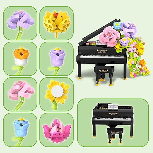 Miniatura 3 de QIFUN Juego de decoración de ramo de flores de piano, flores artificiales con rosas Campanula, regalos de decoración del hogar para el Día de la