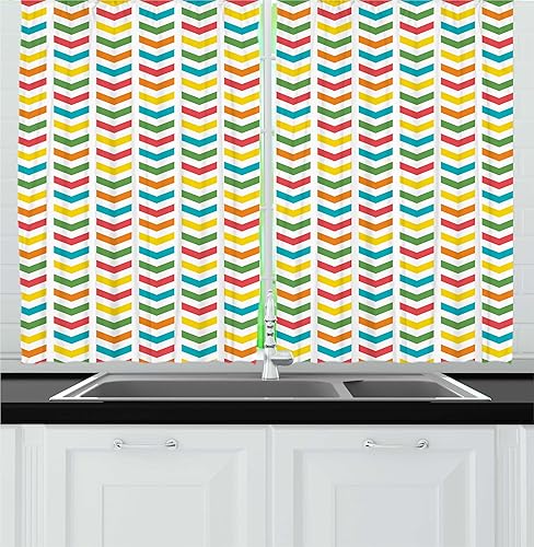 Miniatura 1 de Ambesonne Arrow Kitchen Curtains, Illustration of Colorful Repetitive Arrows Pointing Downwards on a Plain Background, Window Drapes 2 Panel Set for