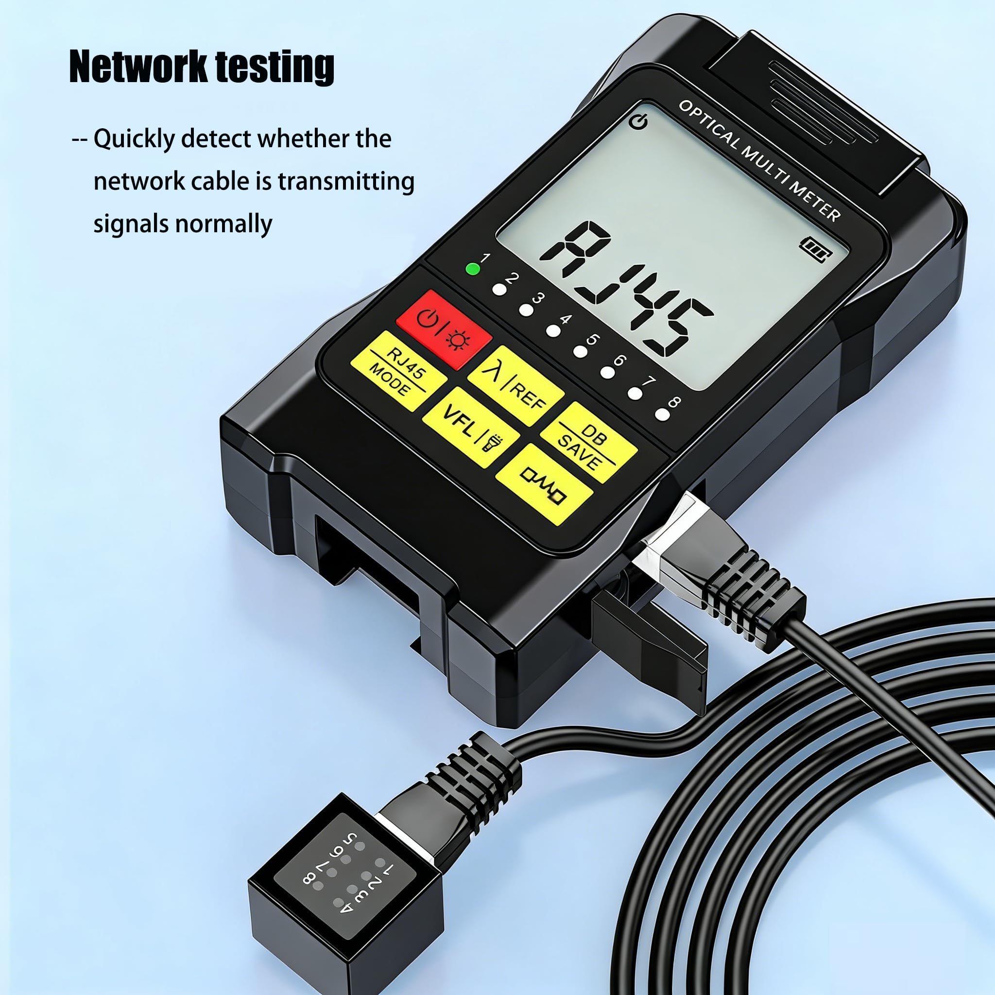 Probador de Cable de Fibra Óptica 5 en 1 Portátil con Medidor de Potencia Óptica, Localizador de Cables, Localizador Visual de Fallos y Test RJ45 - Interfaz Universal SC/FC/ST