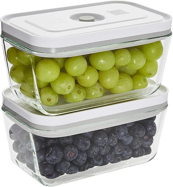 ZWILLING Fresh & Save 2-Piece Medium Glass Vacuum Sealer Food Storage Container with Airtight Lids, Meal Prep Container