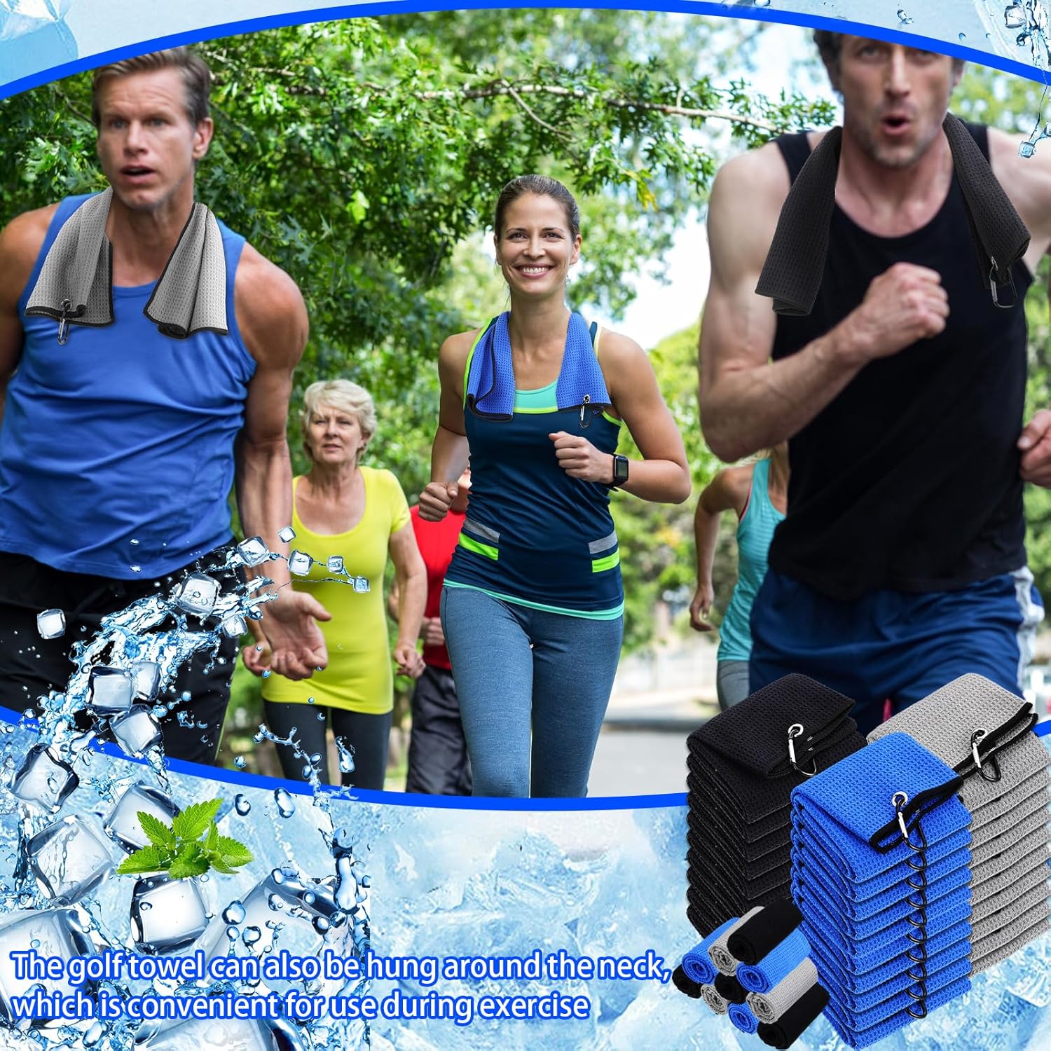 Batiyeer Golf Towels Bulk for Bags 16'' x 24'' Microfiber Waffle Pattern Golf Towels Trifold with Clip for Hiking,Tournament, Yoga - Image 6