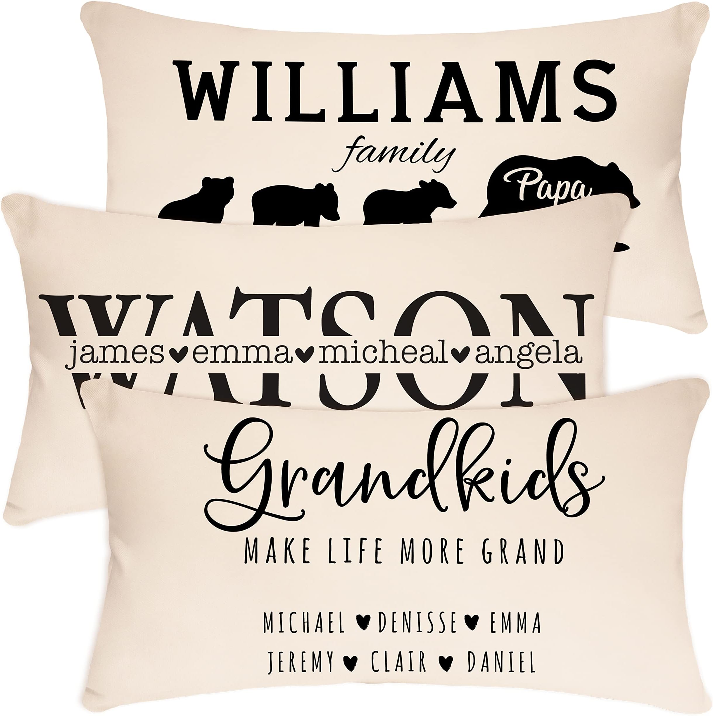 Personalized Lumbar Throw Pillow Covers w/Family Name - 6 Design 12x20 - Customized for Mom Grandma Women - Custom Decorative Oblong Pillowcase for Couch Sofa Bed Rectangle Pillow Case