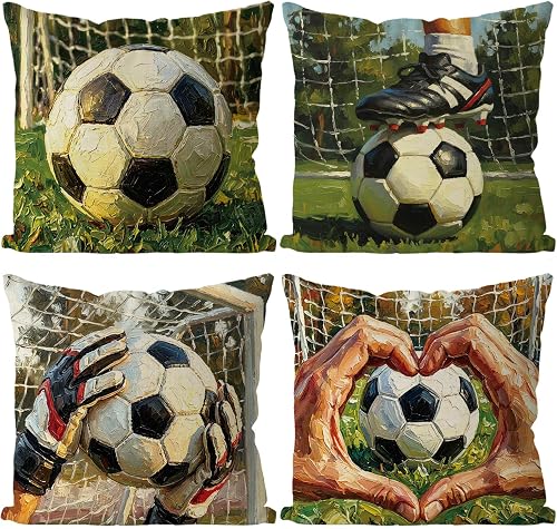 GAGEC Soccer Pillow Covers 18x18 Inch Set of 4 Soccer Fans Room Decor Holiday De