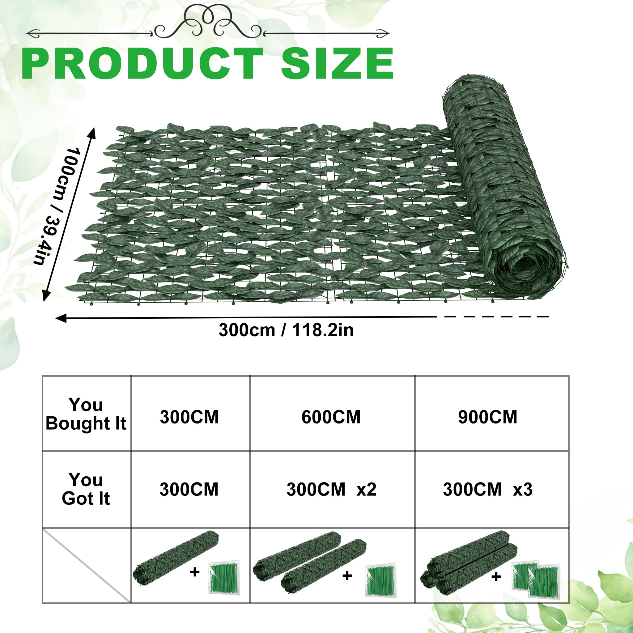 UISEBRT Künstlicher Hecken Sichtschutz Blätteroptik 100x900cm,Sichtschutzzaun aus Efeu,UV Geschützt Efeuzaun Heckenzaun mit Netzgeweberückseite und verstärkter Verbindung für Garten, Hof, Balkon