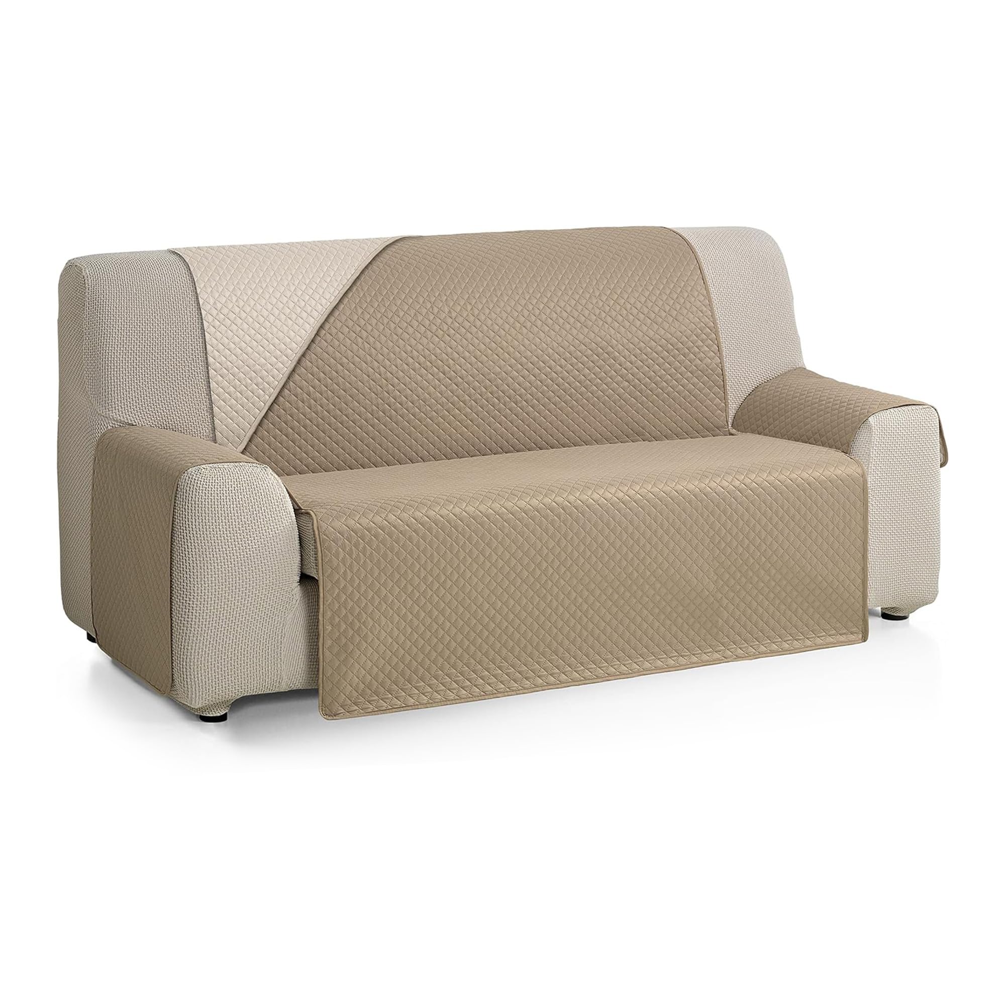 Housse de canapé réversible 2 places XL beige et aqua au toucher extra doux