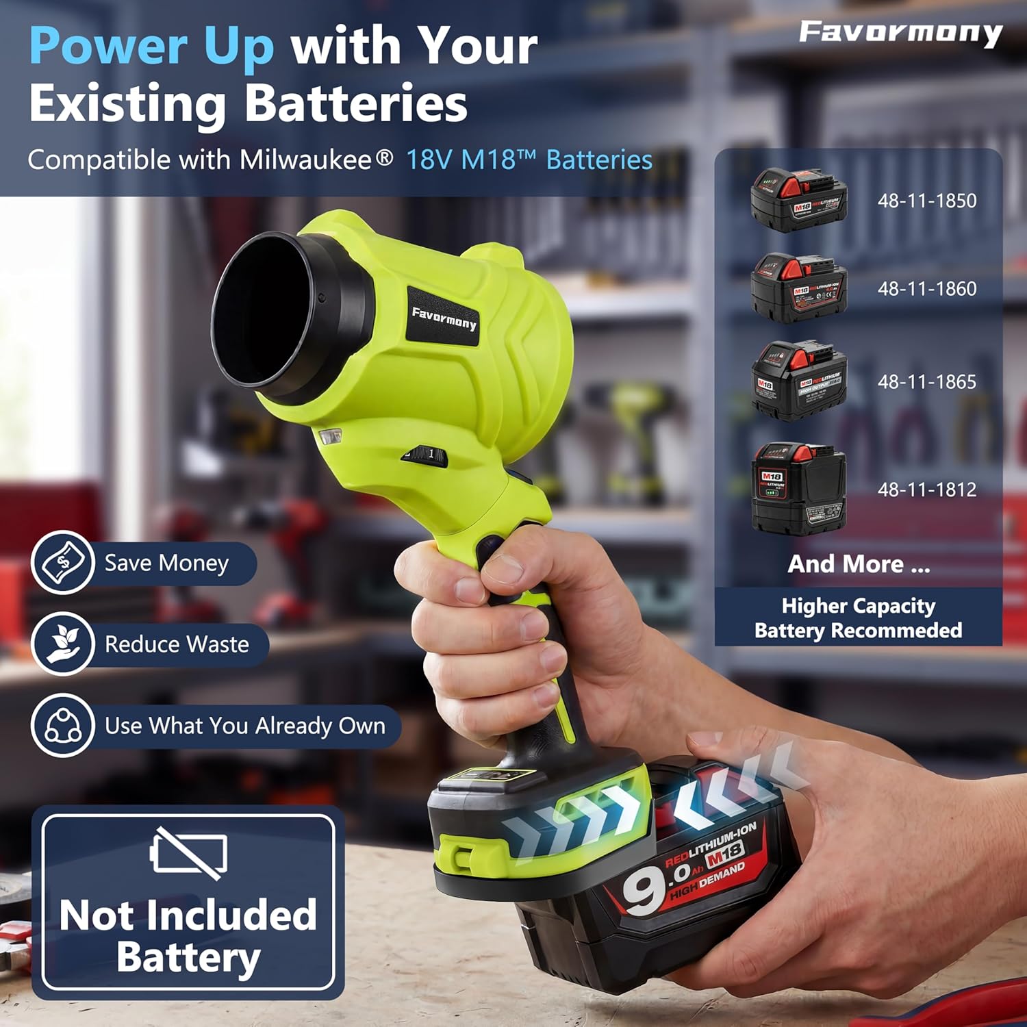 Portable Cordless Leaf Blower, No Battery Compatible with Milwaukee M18 Battery, Handheld Mini Blower with Brushed Motor, 180° Rotatable, 6-Speed Control, Lightweight Blower for Leaves, Snow & Dust