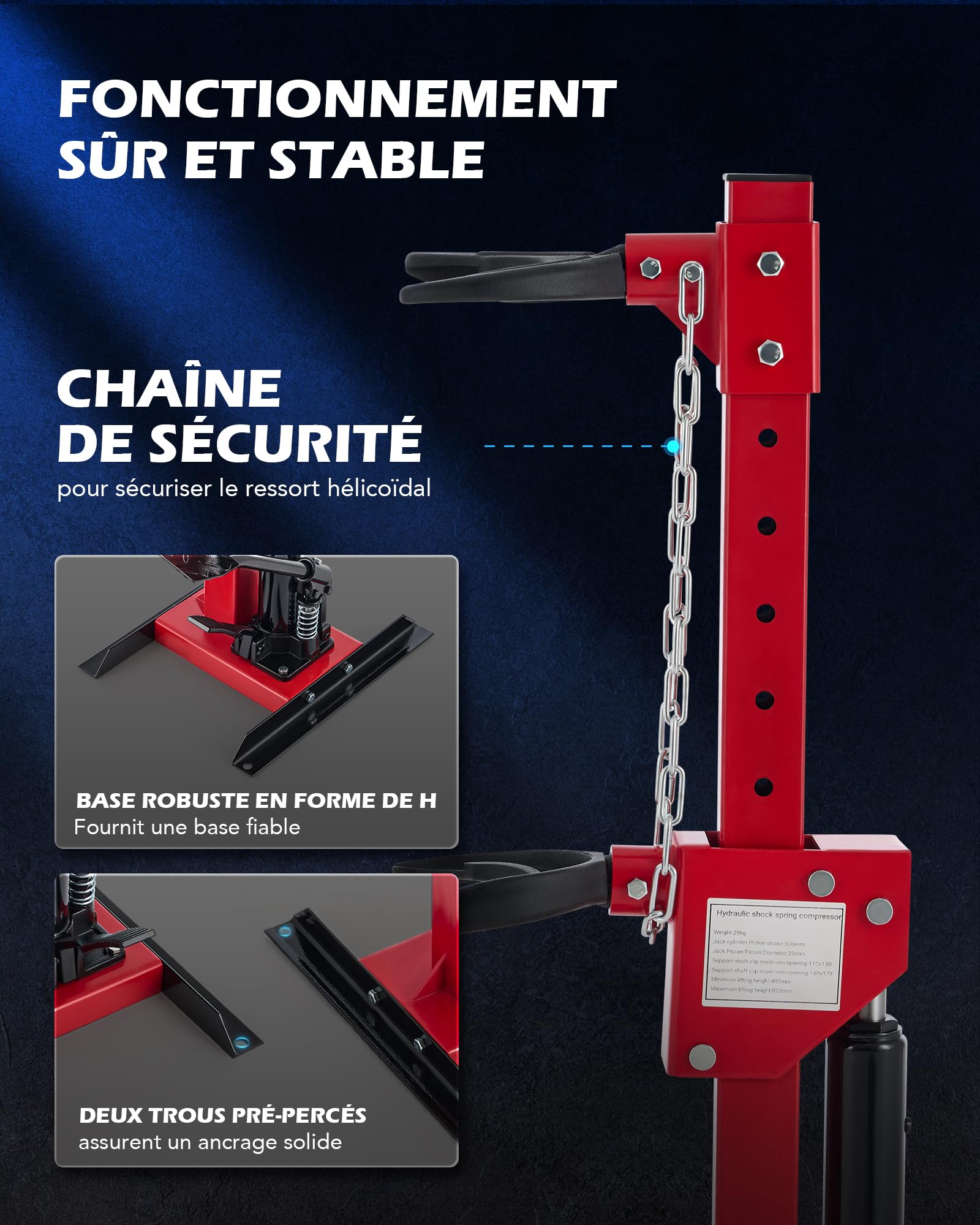 Orion Motor Tech Compresseur de Ressort Amortisseur Hydraulique Capacité 3T avec 4 Pinces de Serrage 7 Trous pour Réglage de Hauteur Opération à Pieds pour Réparation des Voitures Camions Caravanes