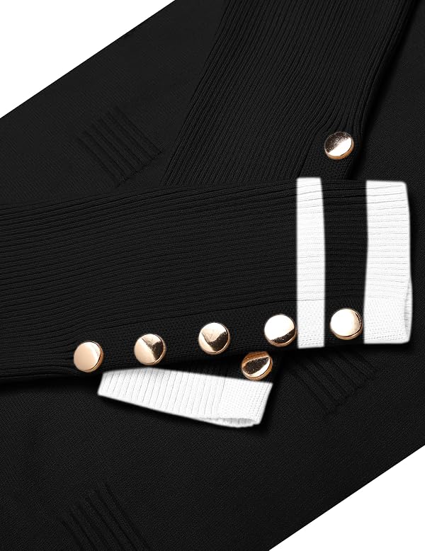 Zeagoo Womens Long Sleeve Sweaters Light V Neck Fall Button Shirt Tops Dressy Work Blouses Sweater Fashion Tunic Trendy Clothes Black-White by Zeagoo - Image 6
