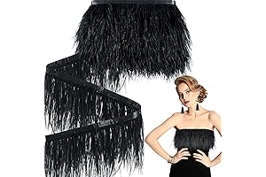 10 Yards Black Ostrich Feather Trim Fringe with Satin Ribbon for DIY Crafts and Costumes
