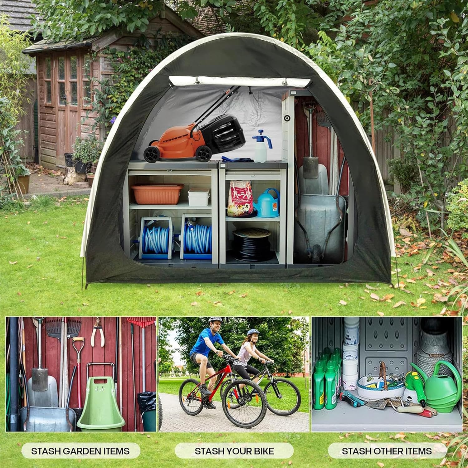 2 PCS Bike Storage Can Be Spliced Storage Sheds with 210D Oxford Fabric PU4000 Waterproof Plastic Sheds,Blue