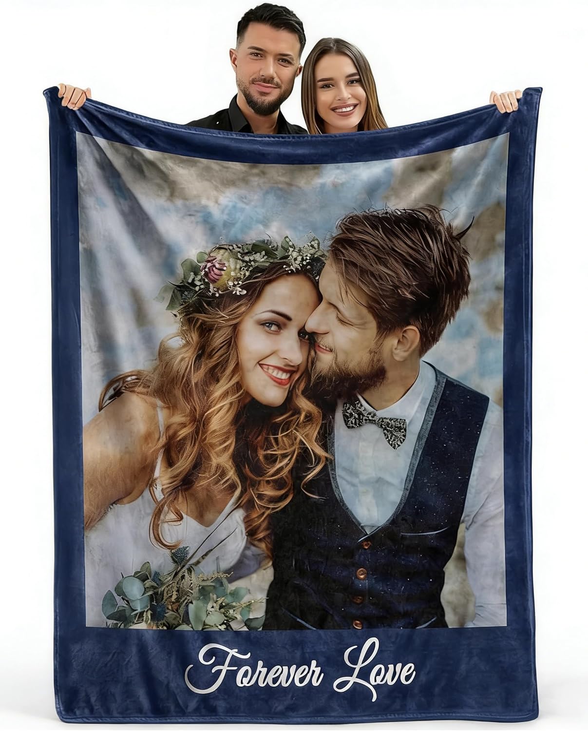 MeMoShe Custom Blankets with Photos 40"×50" Personalized Picture Blanket Customized Blanket for Couples Gifts Birthday Valentines Day Gifts for Wife Husband Girlfriend Boyfriend