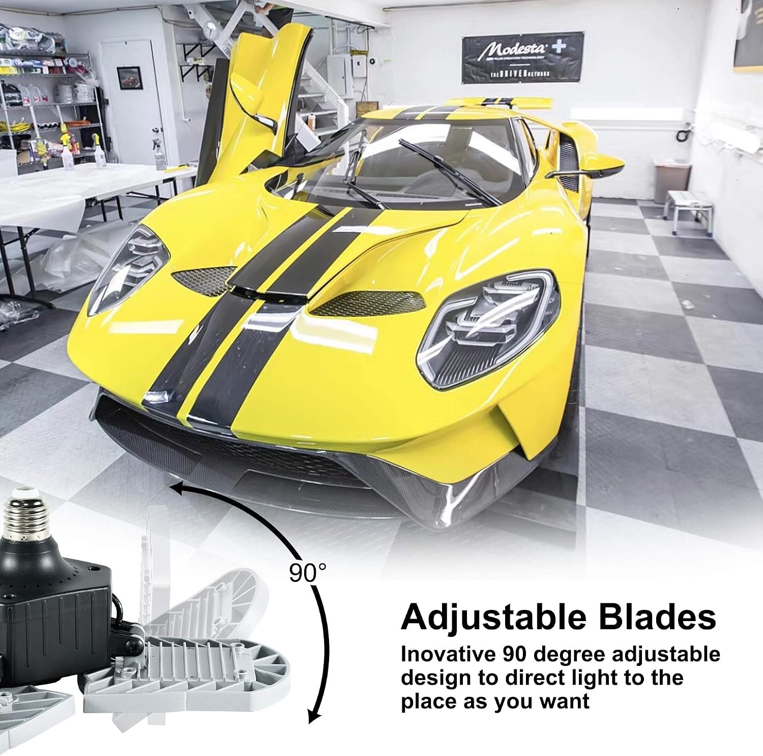 Cotanic LED Garage Light, E26 Base 6000K Daylight Deformable Garage Ceiling Light Lamp,6000LM LED Shop Lights,3 Adjustable Aluminum Panels,60W LED Light for Garage,Warehouse,Barn(NO Motion Activate)
