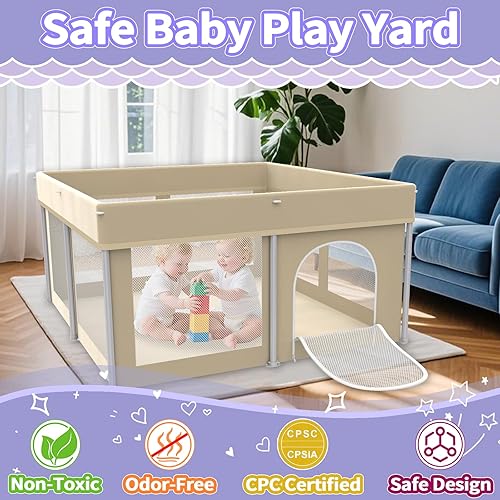 Miniatura 4 de Corralito plegable para bebés y niños pequeños, corralito plegable de 50 x 50 pulgadas con 50 bolas de bolas, patio de juegos portátil para