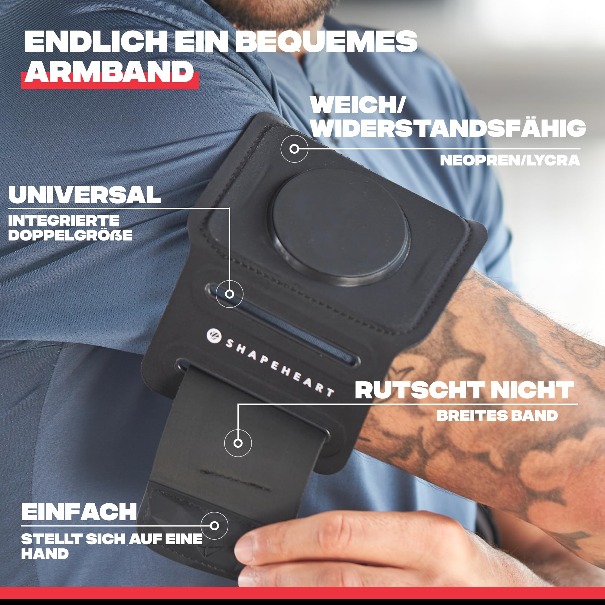 Shapeheart - Sportarmband Handy Universal - Handytasche Joggen Armtasche Kompatibel mit iPhone, Galaxy... Handy Armband Joggen für Running