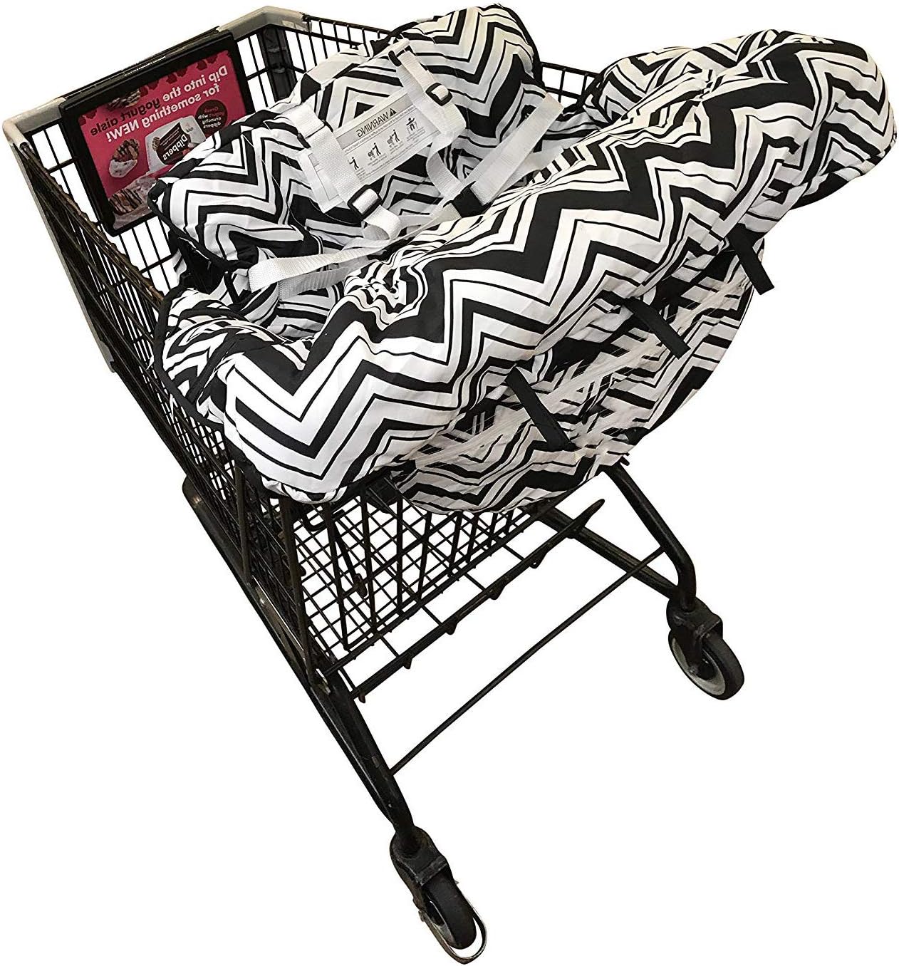 2-in-1 Baby Shopping Trolley Cover Highchair Seat Cushion - Portable Design (Black Chevron)