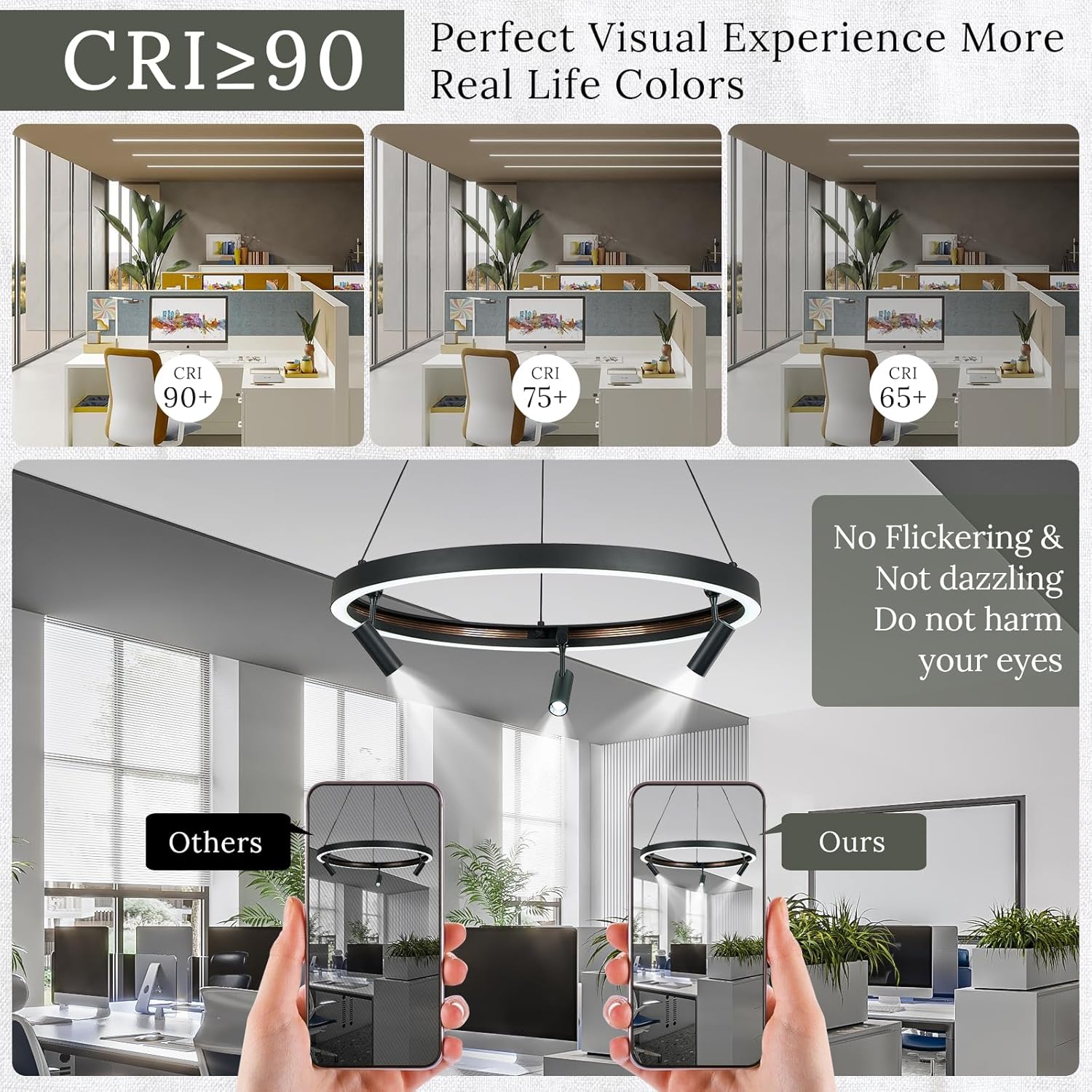 Modern Track Light Kit with 23.6" LED Ring Chandeliers Remote Control Track Lighting Spotlights with Adjustable Light Heads