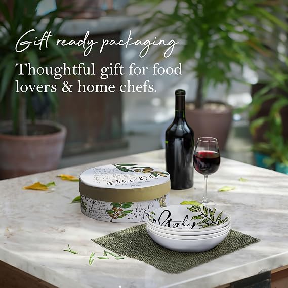 Rosanna Pasta Bowls, Set of 4, 8.25 Porcelain Pasta Bowl, Perfect Shallow Bowls, Dishwasher & Microwave Safe, Porcelain Bowl Plates