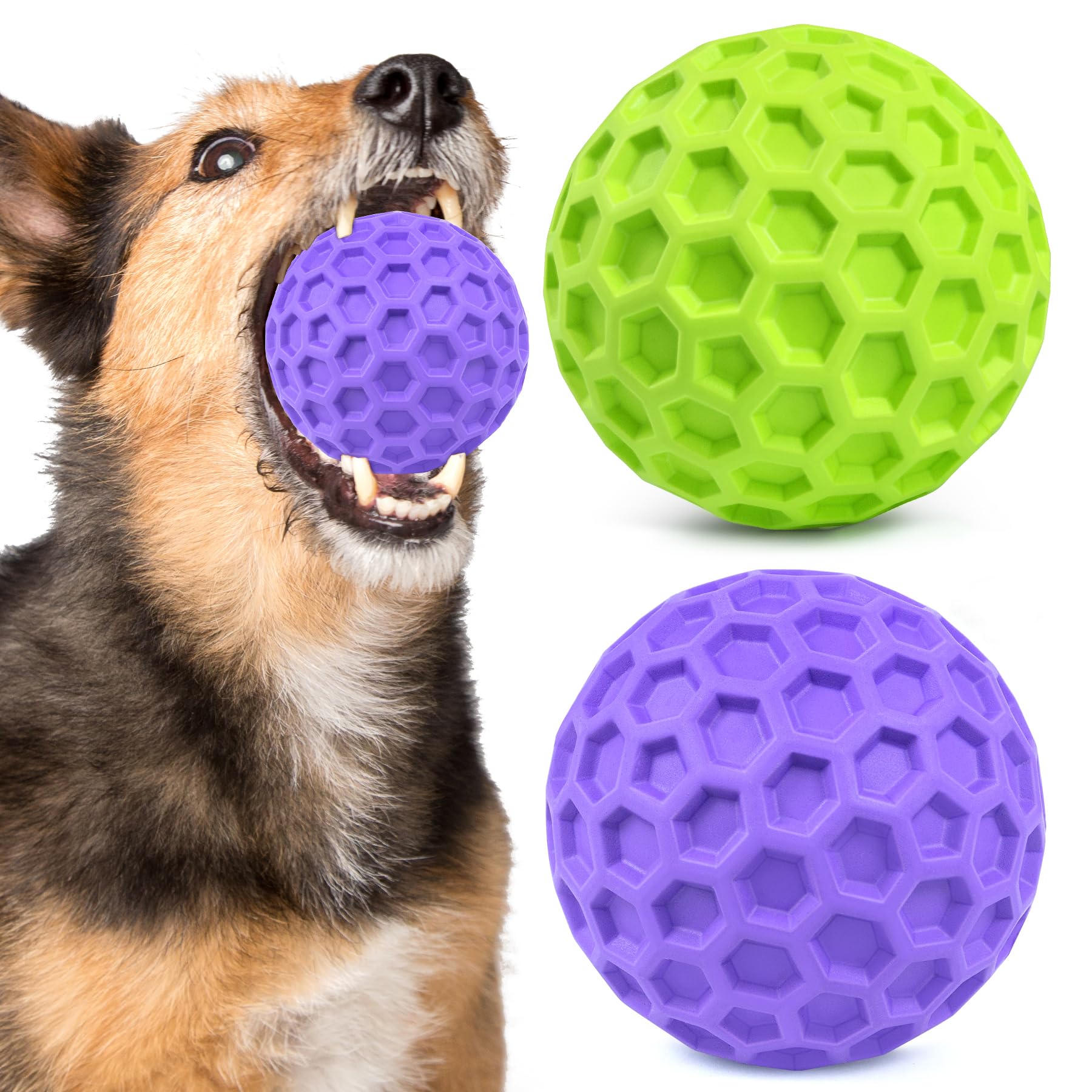 Giocattoli per cani che scricchiolano per masticatori aggressivi, Palline per cani indistruttibili per masticatori aggressivi, Palline viola cigolanti per cani, Giocattoli interattivi per