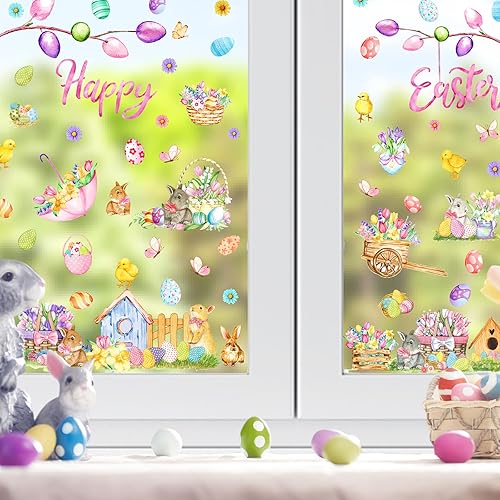 Miniatura 6 de Pegatinas de pared de huevo de Pascua, calcomanías de pared extraíbles de conejo de Pascua, divertidas calcomanías de pared de ramas de árbol de